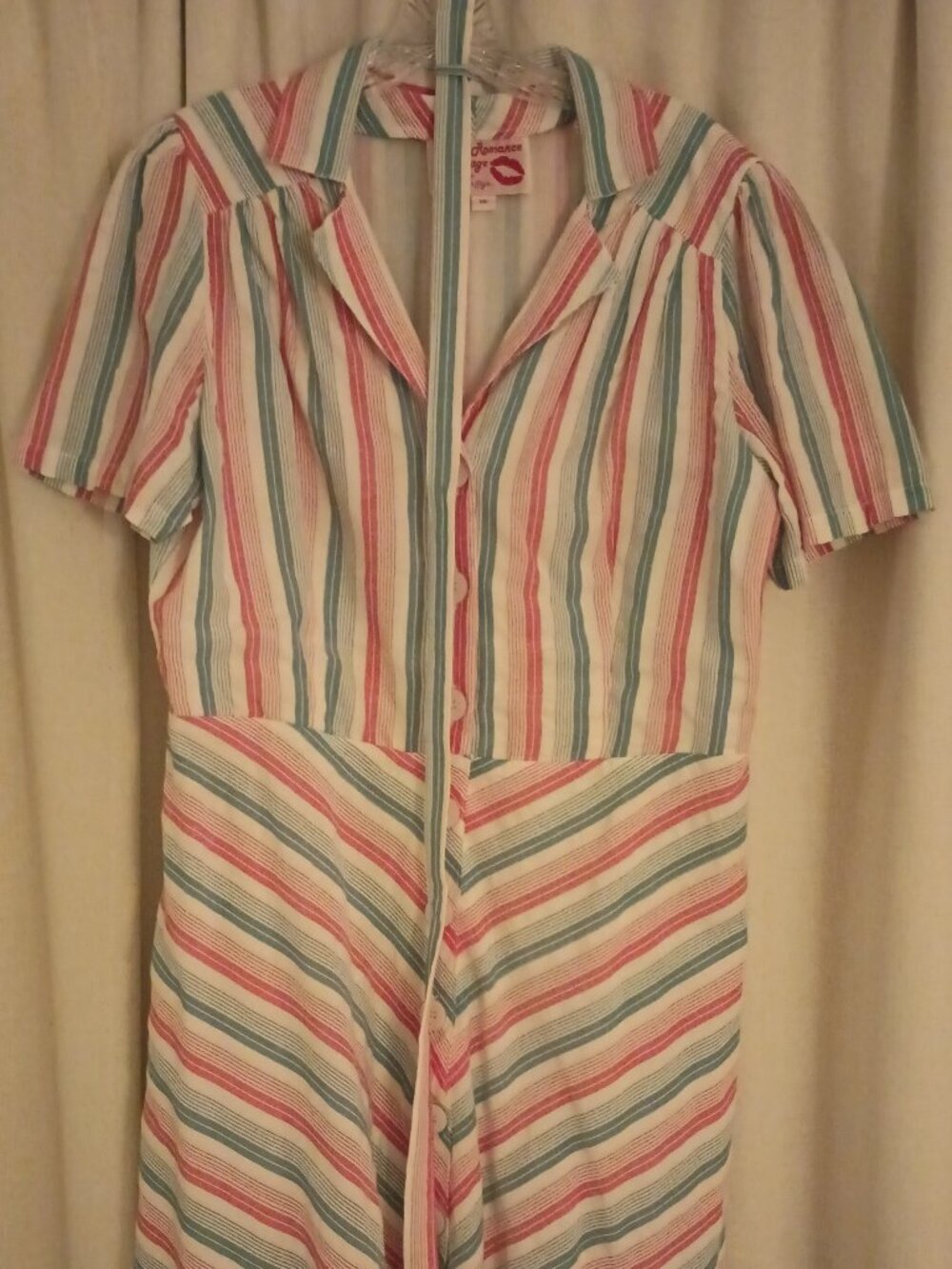 Rock n Romance Charlene Dress in Green & Red Stripe Cotton Seersucker size 18